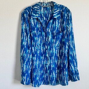 Valerie Stevens Roll Tab Long Sleeve Multicolor Geometric Women's Blouse Size XL